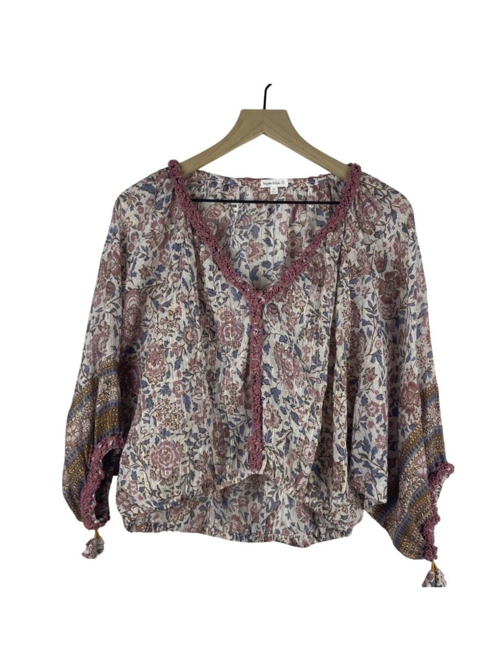 Poupette St Barth Ariel Floral Boho Top OS Mauve Semi-Sheer Lighweight Resort